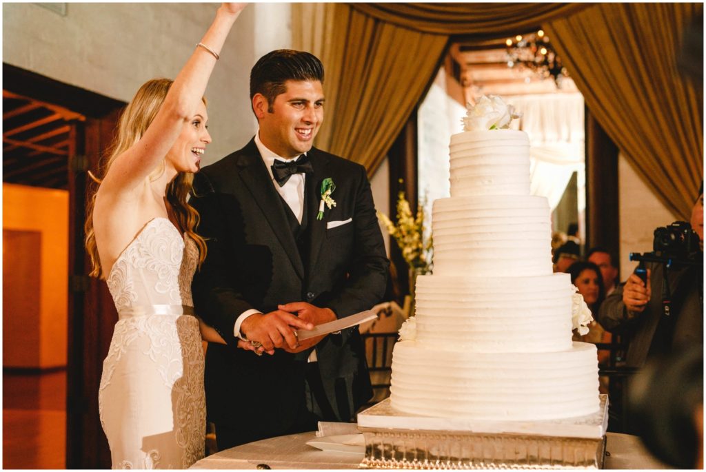 Padua Hills Wedding Claremont California Bride and Groom Cut the Cake